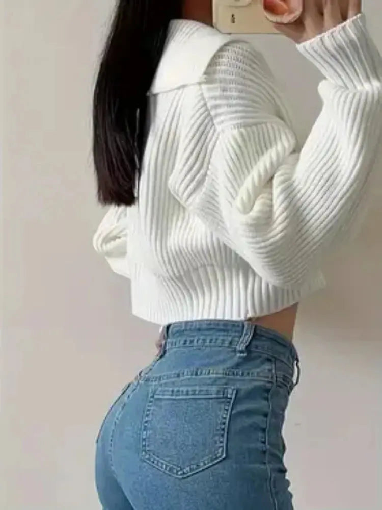 New Winter Women'S Cozy V-Neck Short Sleeve Pullover Soft Ribbed Texture Basic Long Sleeve Solid Knit Sweater Casual Womenswear luxecrown.co.uk