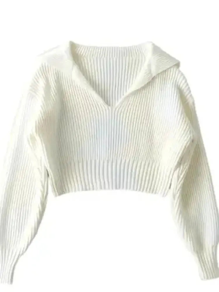 New Winter Women'S Cozy V-Neck Short Sleeve Pullover Soft Ribbed Texture Basic Long Sleeve Solid Knit Sweater Casual Womenswear luxecrown.co.uk