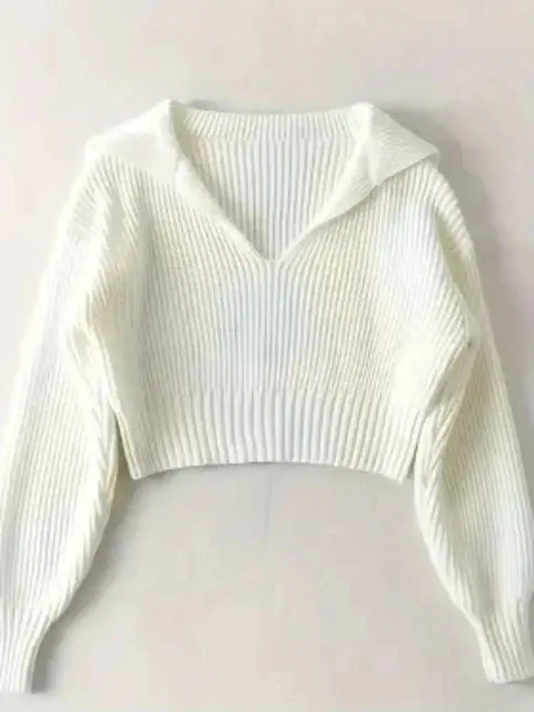 New Winter Women'S Cozy V-Neck Short Sleeve Pullover Soft Ribbed Texture Basic Long Sleeve Solid Knit Sweater Casual Womenswear luxecrown.co.uk