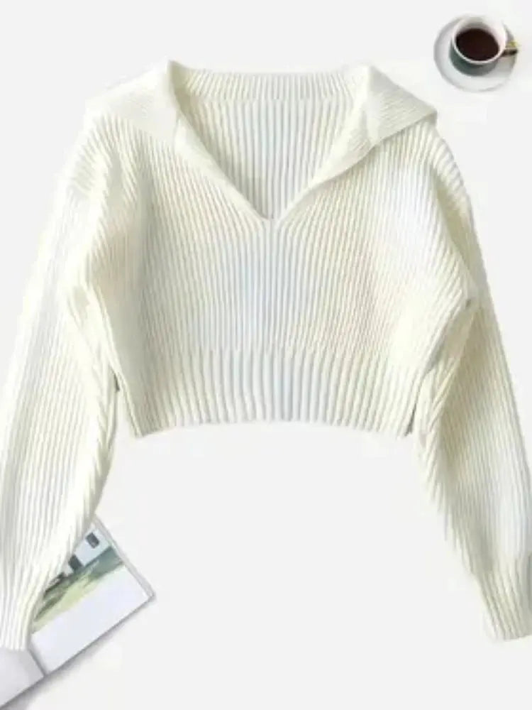 New Winter Women'S Cozy V-Neck Short Sleeve Pullover Soft Ribbed Texture Basic Long Sleeve Solid Knit Sweater Casual Womenswear luxecrown.co.uk