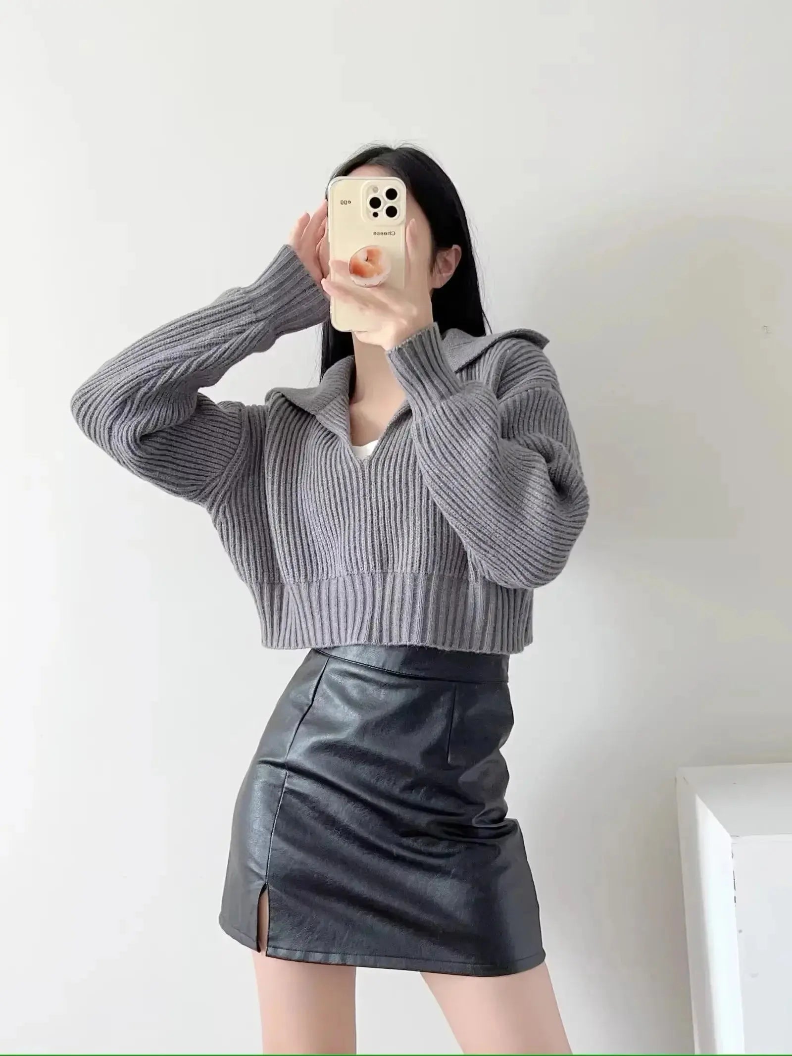 New Winter Women'S Cozy V-Neck Short Sleeve Pullover Soft Ribbed Texture Basic Long Sleeve Solid Knit Sweater Casual Womenswear luxecrown.co.uk