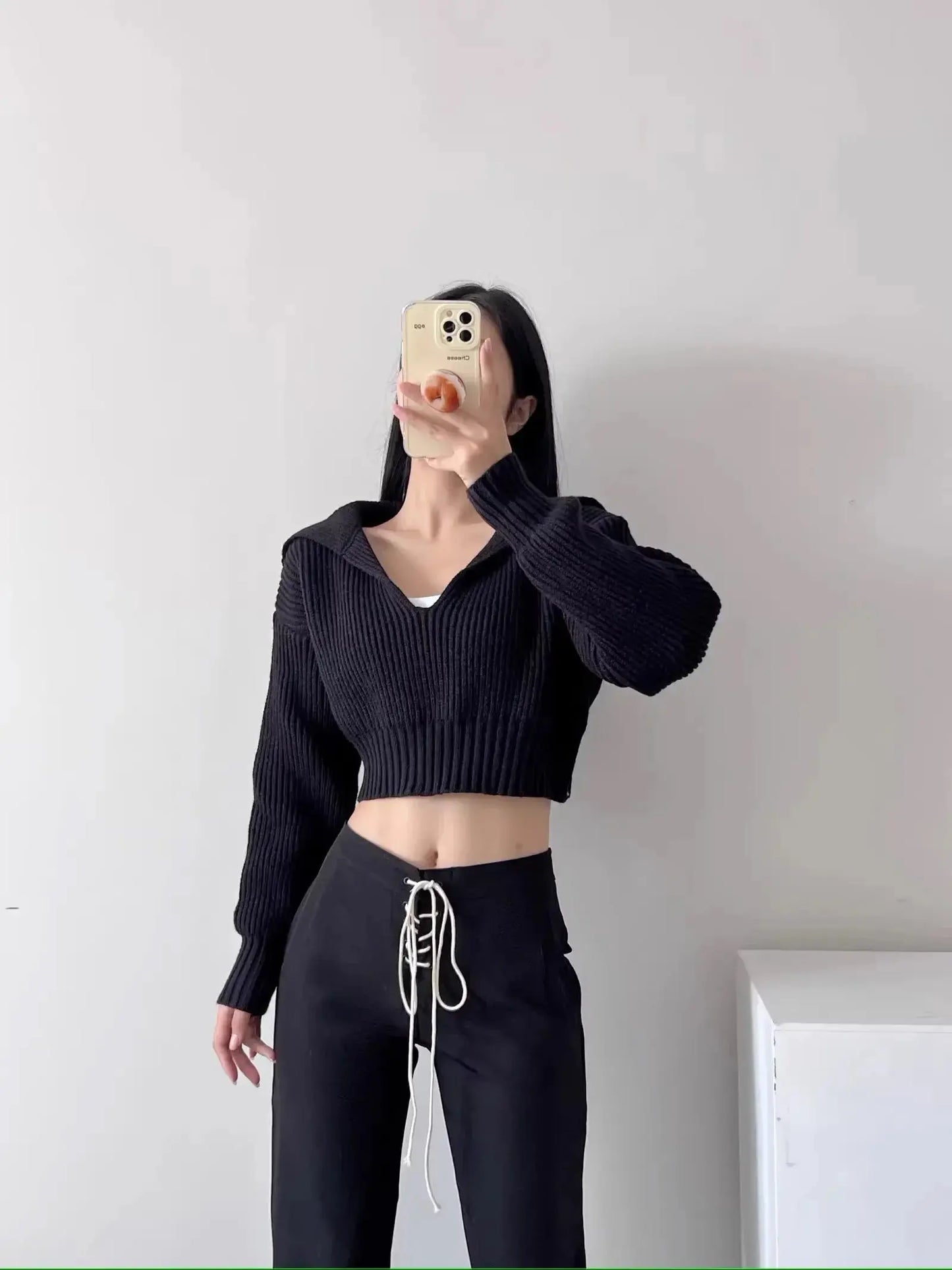 New Winter Women'S Cozy V-Neck Short Sleeve Pullover Soft Ribbed Texture Basic Long Sleeve Solid Knit Sweater Casual Womenswear luxecrown.co.uk