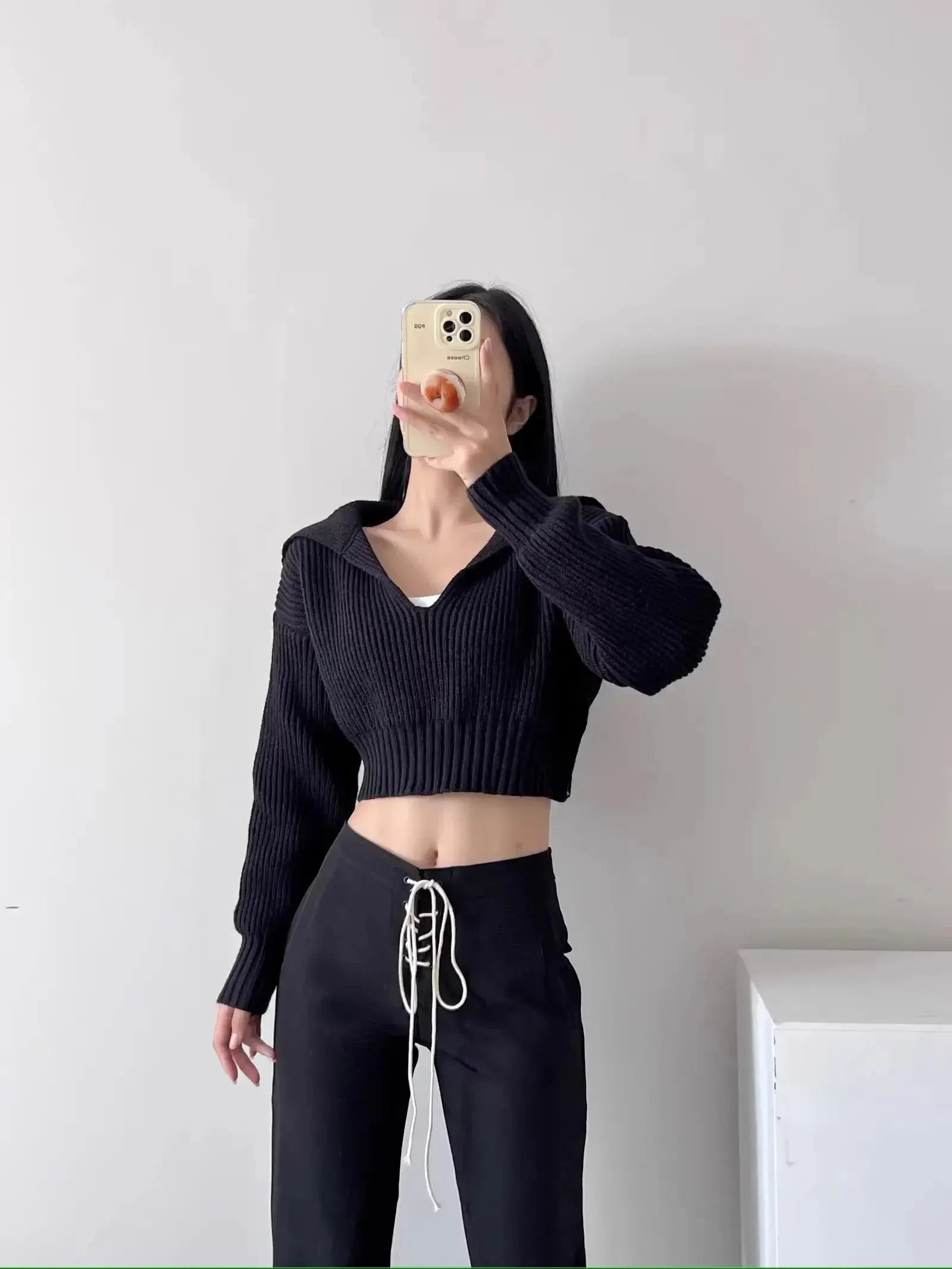 New Winter Women'S Cozy V-Neck Short Sleeve Pullover Soft Ribbed Texture Basic Long Sleeve Solid Knit Sweater Casual Womenswear luxecrown.co.uk