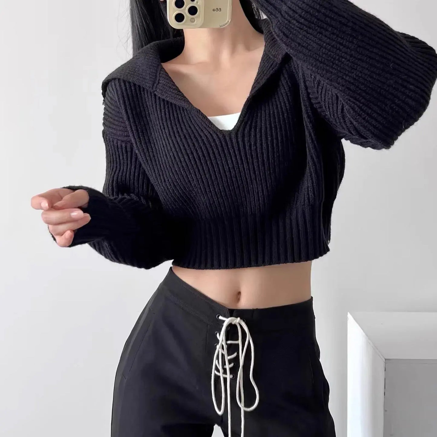 New Winter Women'S Cozy V-Neck Short Sleeve Pullover Soft Ribbed Texture Basic Long Sleeve Solid Knit Sweater Casual Womenswear luxecrown.co.uk