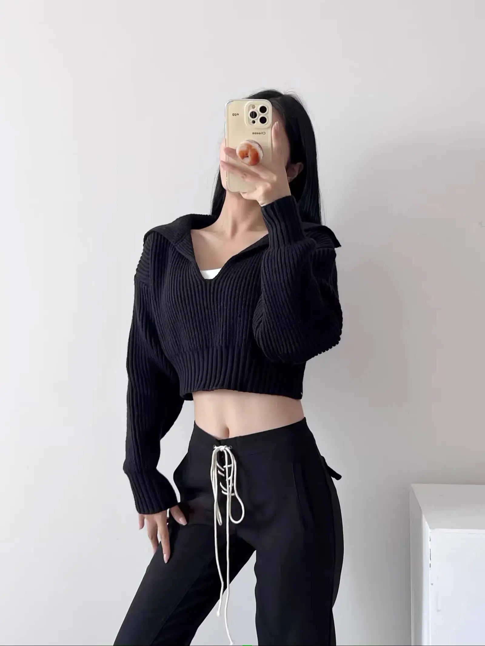New Winter Women'S Cozy V-Neck Short Sleeve Pullover Soft Ribbed Texture Basic Long Sleeve Solid Knit Sweater Casual Womenswear luxecrown.co.uk