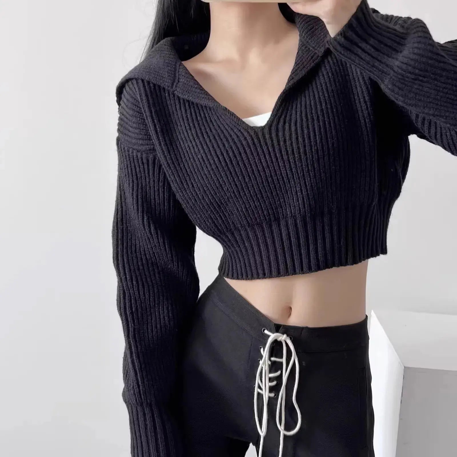 New Winter Women'S Cozy V-Neck Short Sleeve Pullover Soft Ribbed Texture Basic Long Sleeve Solid Knit Sweater Casual Womenswear luxecrown.co.uk