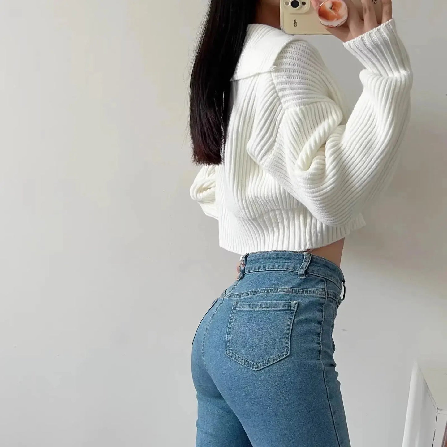 New Winter Women'S Cozy V-Neck Short Sleeve Pullover Soft Ribbed Texture Basic Long Sleeve Solid Knit Sweater Casual Womenswear luxecrown.co.uk