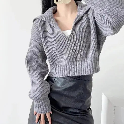 New Winter Women'S Cozy V-Neck Short Sleeve Pullover Soft Ribbed Texture Basic Long Sleeve Solid Knit Sweater Casual Womenswear luxecrown.co.uk