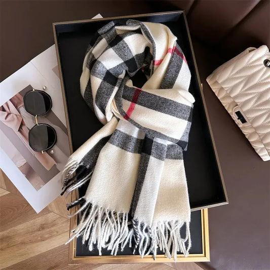 New Women Men Winter Plaid Cashmere Like Blanket Scarf Design Thick Warm Pashmina Shawl Wraps With Tassel Poncho Stoles Echarpe luxecrown.co.uk