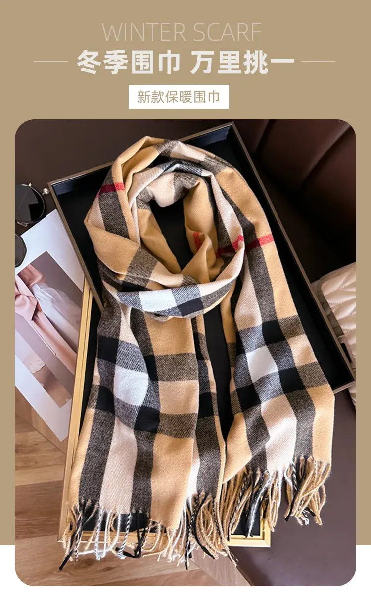 New Women Men Winter Plaid Cashmere Like Blanket Scarf Design Thick Warm Pashmina Shawl Wraps With Tassel Poncho Stoles Echarpe luxecrown.co.uk