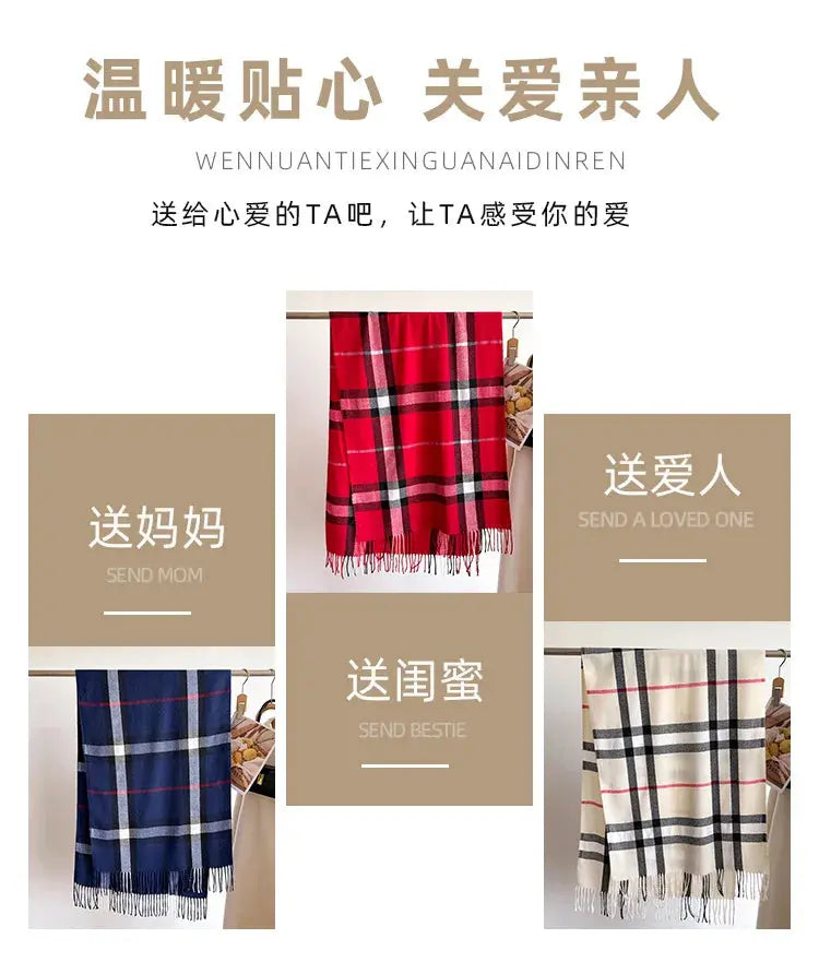 New Women Men Winter Plaid Cashmere Like Blanket Scarf Design Thick Warm Pashmina Shawl Wraps With Tassel Poncho Stoles Echarpe luxecrown.co.uk
