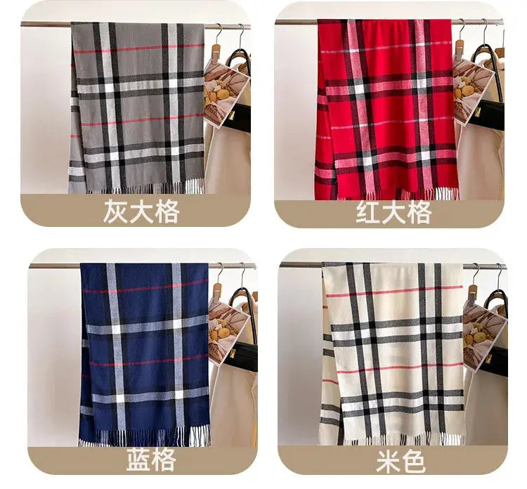 New Women Men Winter Plaid Cashmere Like Blanket Scarf Design Thick Warm Pashmina Shawl Wraps With Tassel Poncho Stoles Echarpe luxecrown.co.uk