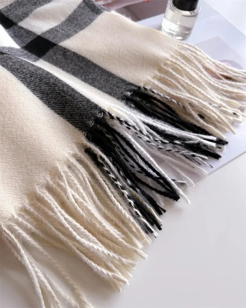 New Women Men Winter Plaid Cashmere Like Blanket Scarf Design Thick Warm Pashmina Shawl Wraps With Tassel Poncho Stoles Echarpe luxecrown.co.uk