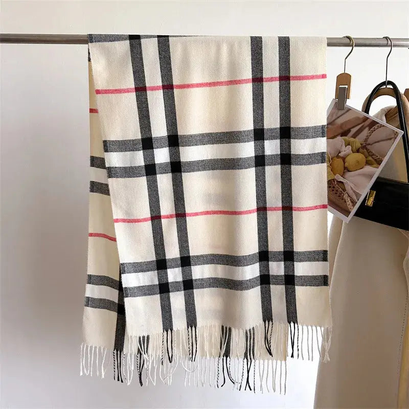 New Women Men Winter Plaid Cashmere Like Blanket Scarf Design Thick Warm Pashmina Shawl Wraps With Tassel Poncho Stoles Echarpe luxecrown.co.uk