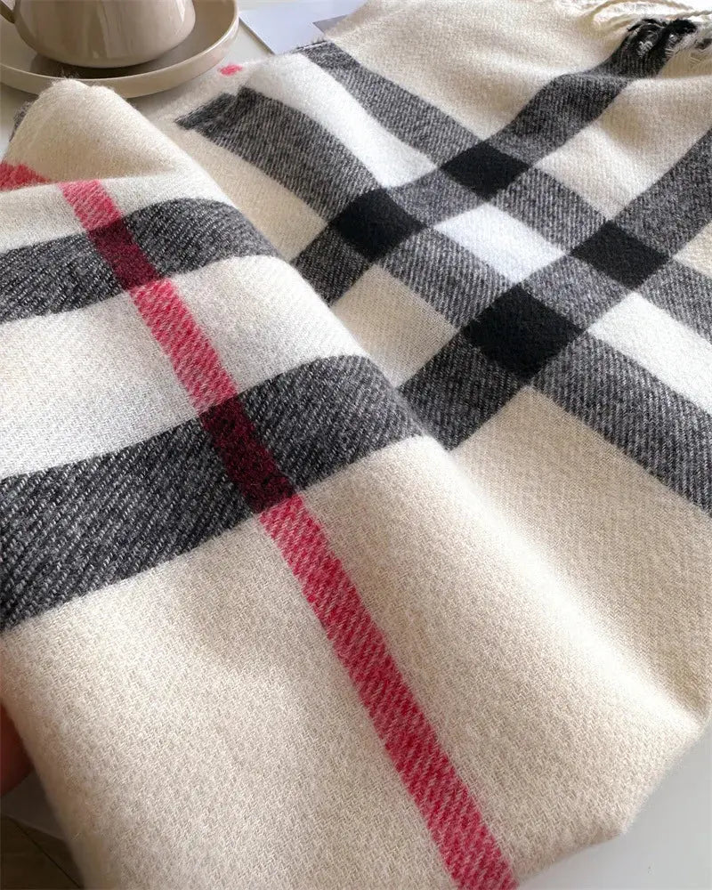 New Women Men Winter Plaid Cashmere Like Blanket Scarf Design Thick Warm Pashmina Shawl Wraps With Tassel Poncho Stoles Echarpe luxecrown.co.uk