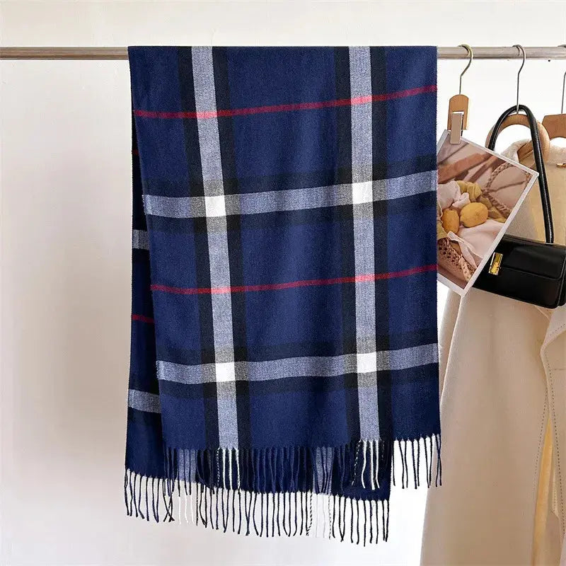 New Women Men Winter Plaid Cashmere Like Blanket Scarf Design Thick Warm Pashmina Shawl Wraps With Tassel Poncho Stoles Echarpe luxecrown.co.uk