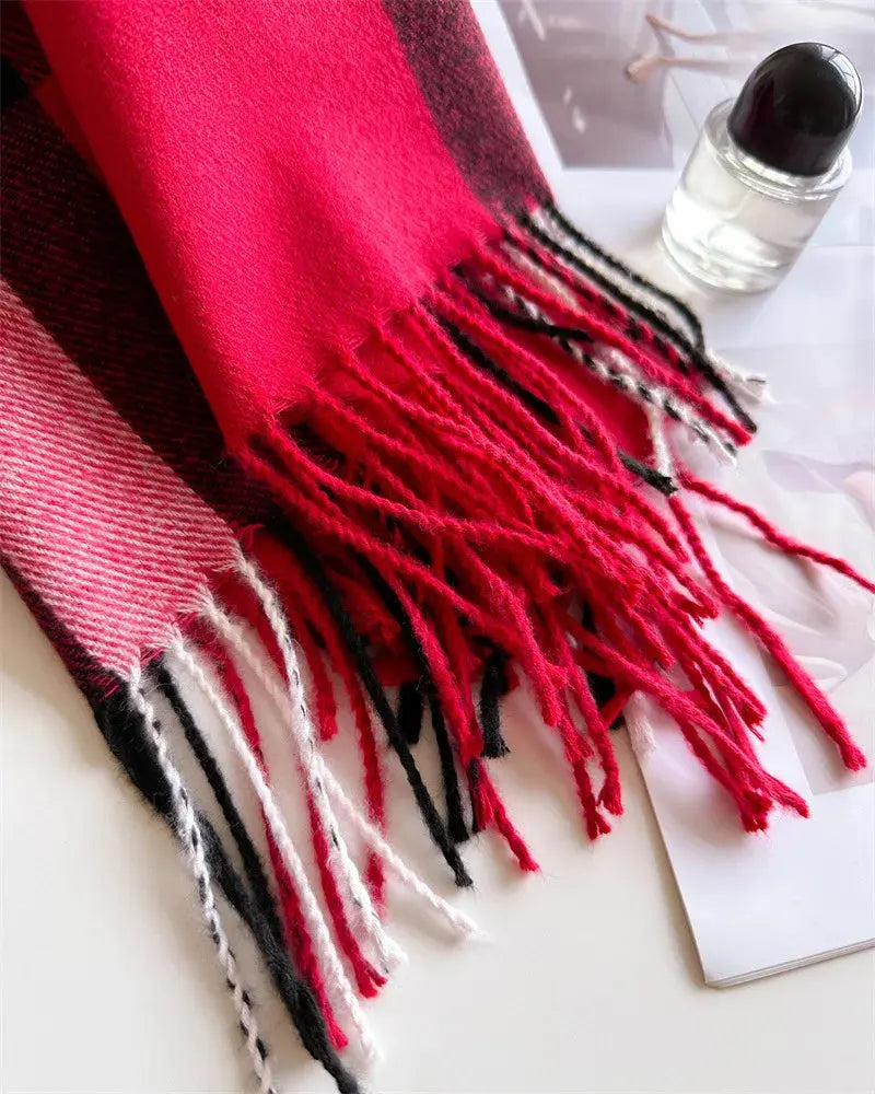 New Women Men Winter Plaid Cashmere Like Blanket Scarf Design Thick Warm Pashmina Shawl Wraps With Tassel Poncho Stoles Echarpe luxecrown.co.uk