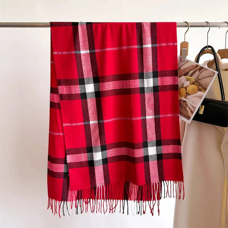 New Women Men Winter Plaid Cashmere Like Blanket Scarf Design Thick Warm Pashmina Shawl Wraps With Tassel Poncho Stoles Echarpe luxecrown.co.uk