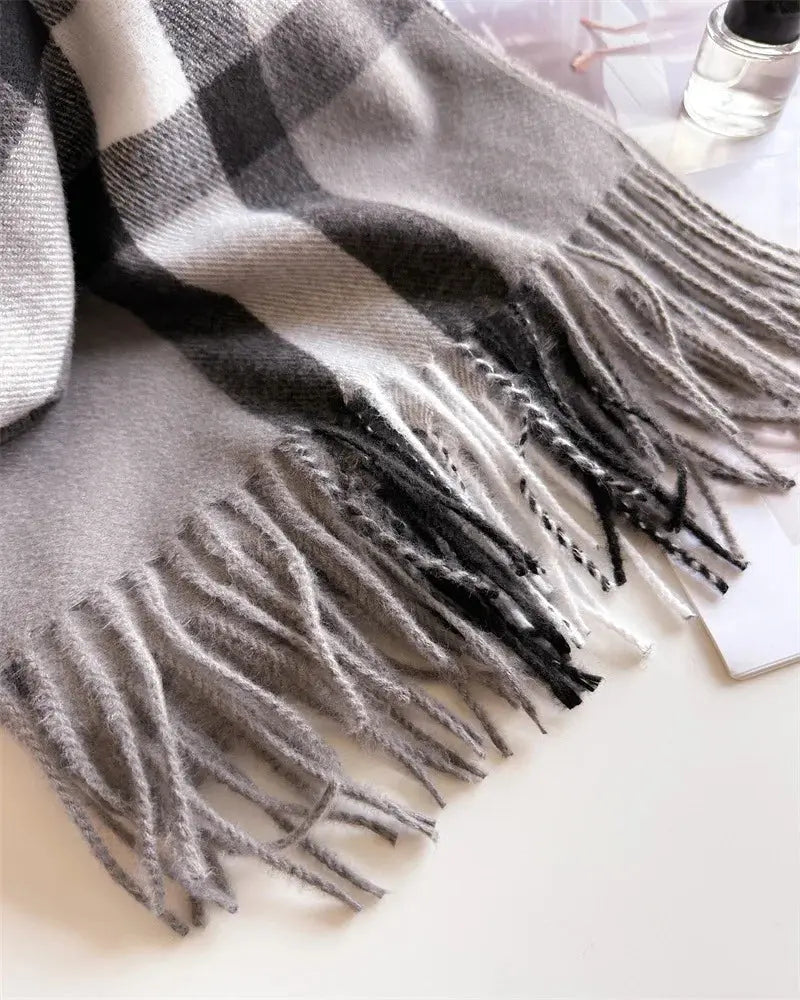New Women Men Winter Plaid Cashmere Like Blanket Scarf Design Thick Warm Pashmina Shawl Wraps With Tassel Poncho Stoles Echarpe luxecrown.co.uk