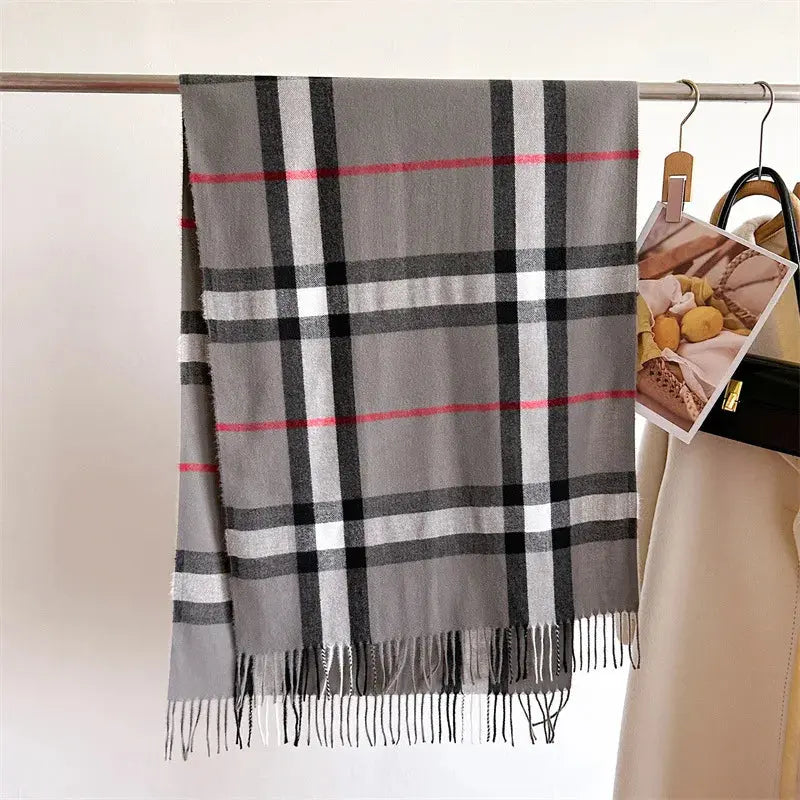 New Women Men Winter Plaid Cashmere Like Blanket Scarf Design Thick Warm Pashmina Shawl Wraps With Tassel Poncho Stoles Echarpe luxecrown.co.uk