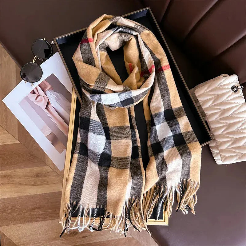 New Women Men Winter Plaid Cashmere Like Blanket Scarf Design Thick Warm Pashmina Shawl Wraps With Tassel Poncho Stoles Echarpe luxecrown.co.uk