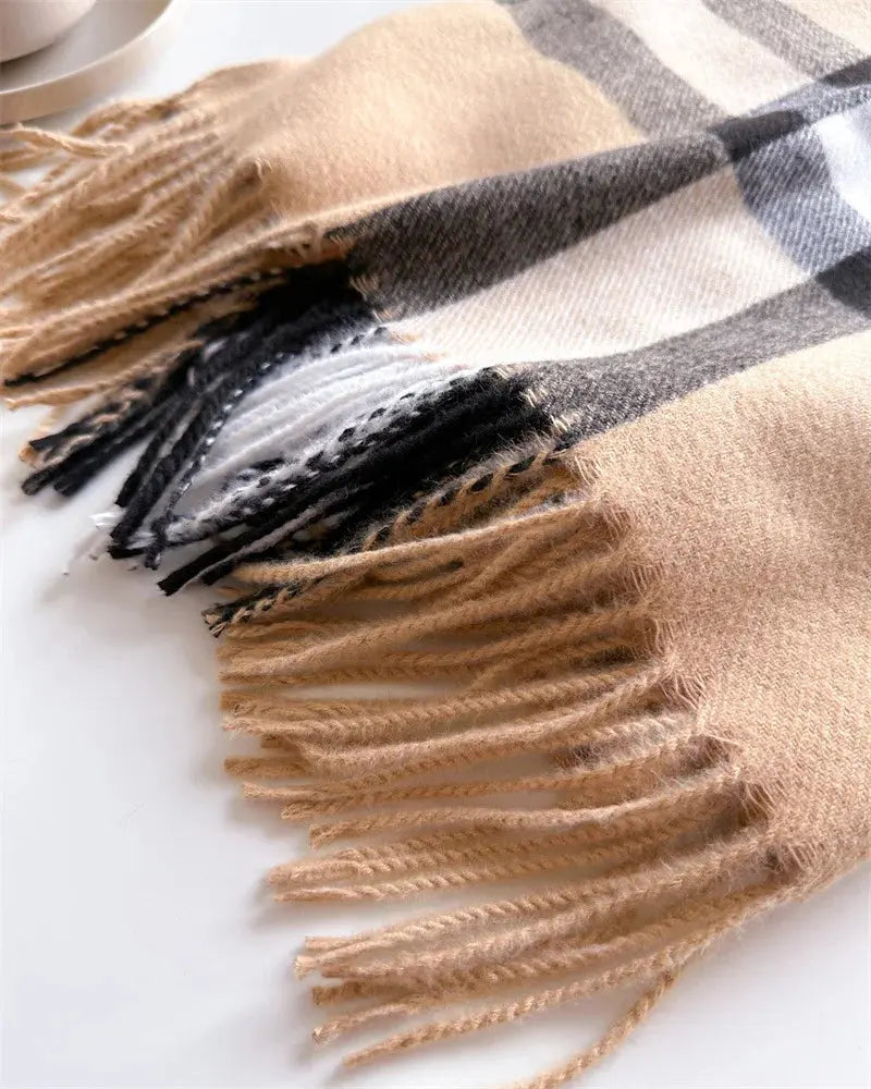 New Women Men Winter Plaid Cashmere Like Blanket Scarf Design Thick Warm Pashmina Shawl Wraps With Tassel Poncho Stoles Echarpe luxecrown.co.uk