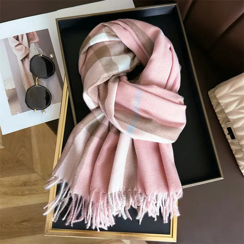 New Women Men Winter Plaid Cashmere Like Blanket Scarf Design Thick Warm Pashmina Shawl Wraps With Tassel Poncho Stoles Echarpe luxecrown.co.uk