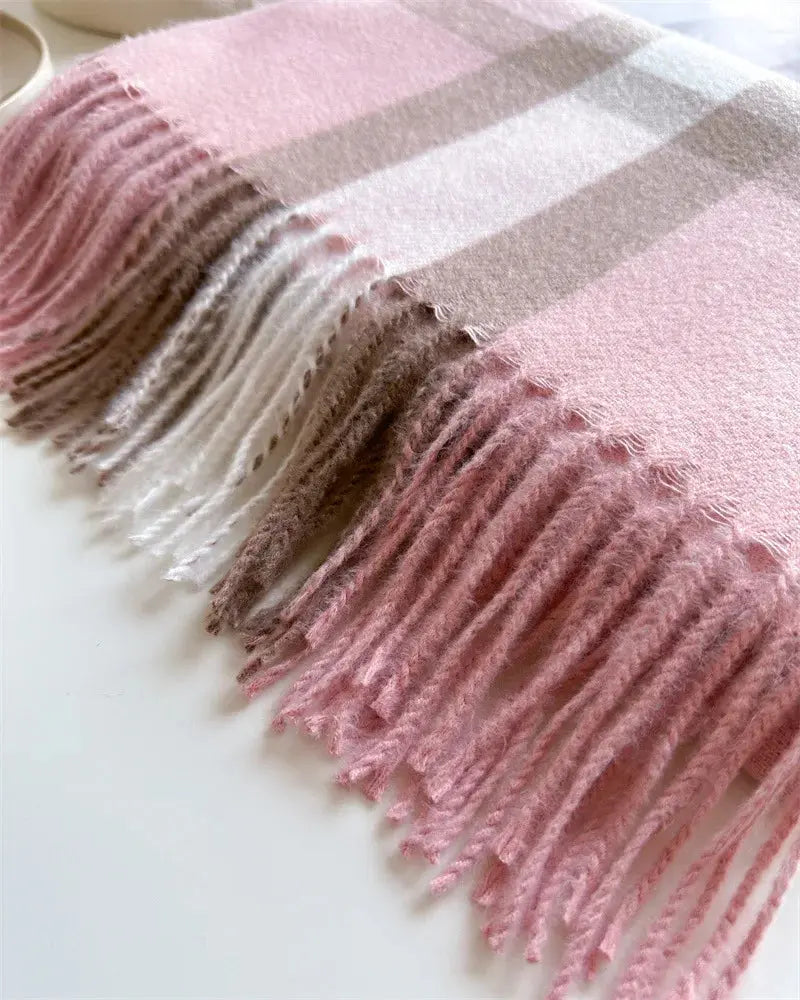 New Women Men Winter Plaid Cashmere Like Blanket Scarf Design Thick Warm Pashmina Shawl Wraps With Tassel Poncho Stoles Echarpe luxecrown.co.uk