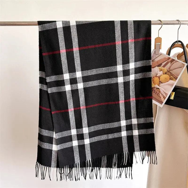 New Women Men Winter Plaid Cashmere Like Blanket Scarf Design Thick Warm Pashmina Shawl Wraps With Tassel Poncho Stoles Echarpe luxecrown.co.uk