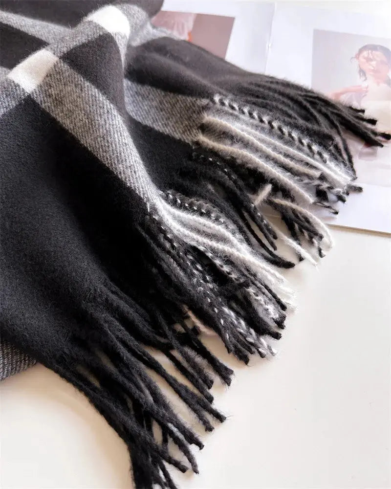 New Women Men Winter Plaid Cashmere Like Blanket Scarf Design Thick Warm Pashmina Shawl Wraps With Tassel Poncho Stoles Echarpe luxecrown.co.uk