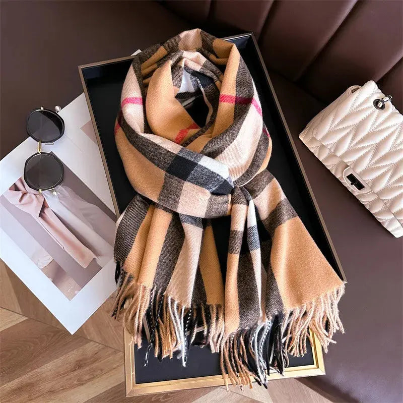 New Women Men Winter Plaid Cashmere Like Blanket Scarf Design Thick Warm Pashmina Shawl Wraps With Tassel Poncho Stoles Echarpe luxecrown.co.uk