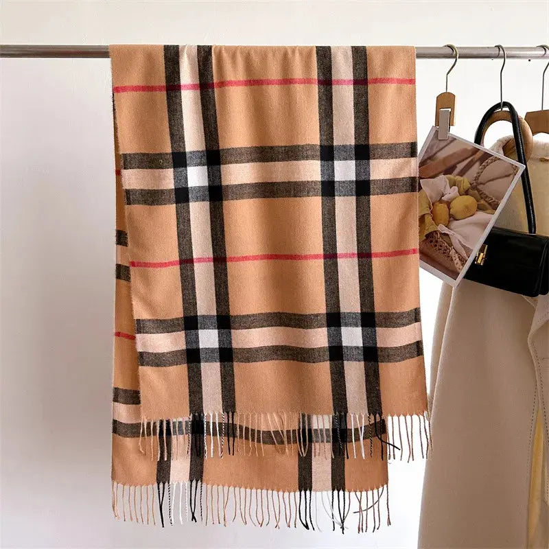 New Women Men Winter Plaid Cashmere Like Blanket Scarf Design Thick Warm Pashmina Shawl Wraps With Tassel Poncho Stoles Echarpe luxecrown.co.uk