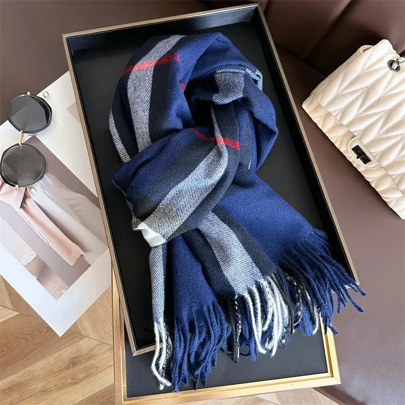 New Women Men Winter Plaid Cashmere Like Blanket Scarf Design Thick Warm Pashmina Shawl Wraps With Tassel Poncho Stoles Echarpe luxecrown.co.uk