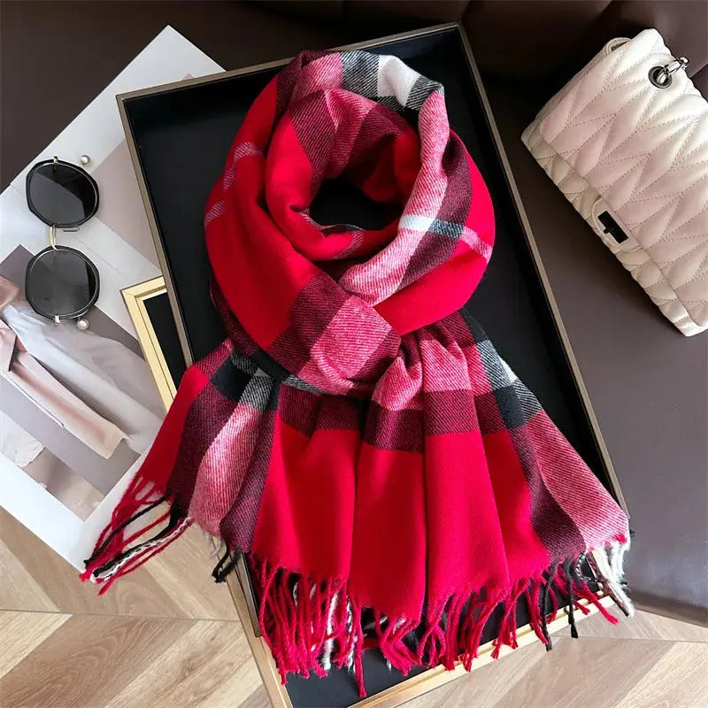New Women Men Winter Plaid Cashmere Like Blanket Scarf Design Thick Warm Pashmina Shawl Wraps With Tassel Poncho Stoles Echarpe luxecrown.co.uk