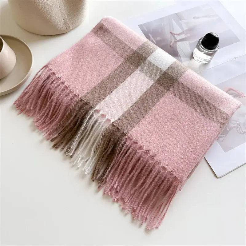 New Women Men Winter Plaid Cashmere Like Blanket Scarf Design Thick Warm Pashmina Shawl Wraps With Tassel Poncho Stoles Echarpe luxecrown.co.uk