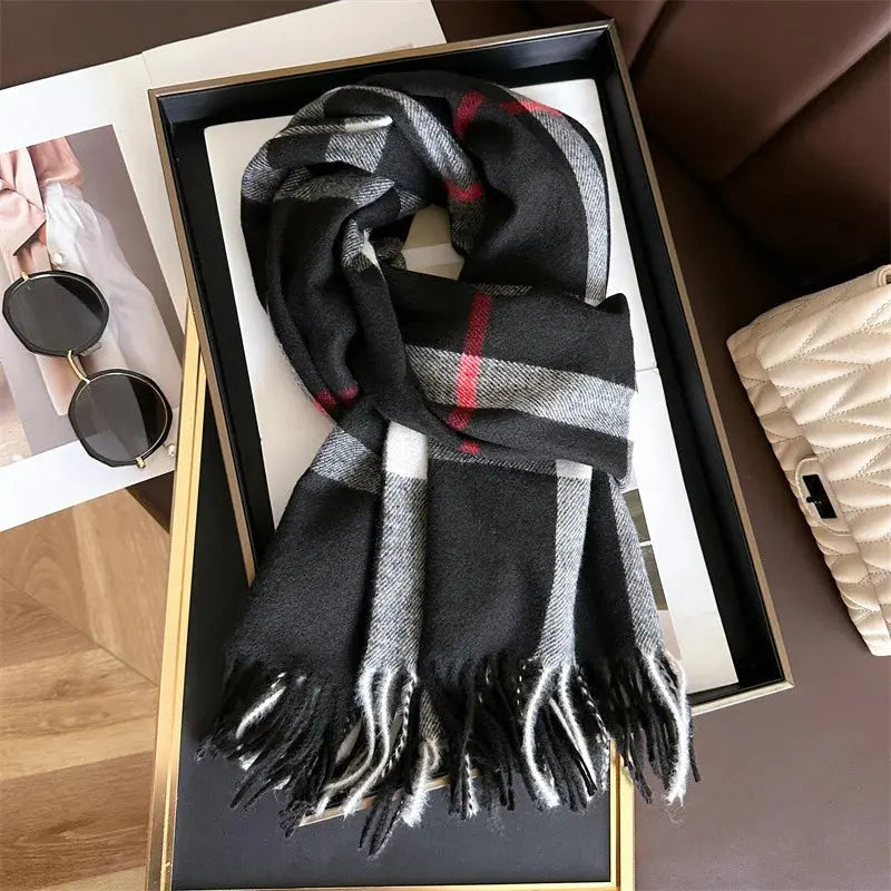 New Women Men Winter Plaid Cashmere Like Blanket Scarf Design Thick Warm Pashmina Shawl Wraps With Tassel Poncho Stoles Echarpe luxecrown.co.uk
