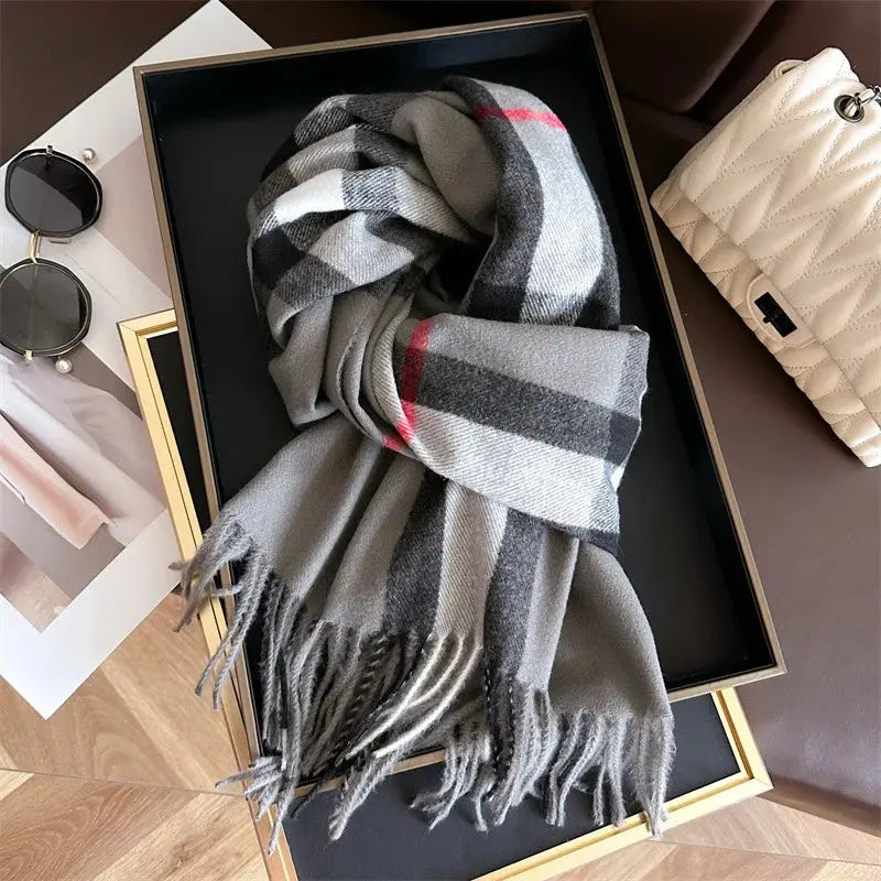 New Women Men Winter Plaid Cashmere Like Blanket Scarf Design Thick Warm Pashmina Shawl Wraps With Tassel Poncho Stoles Echarpe luxecrown.co.uk