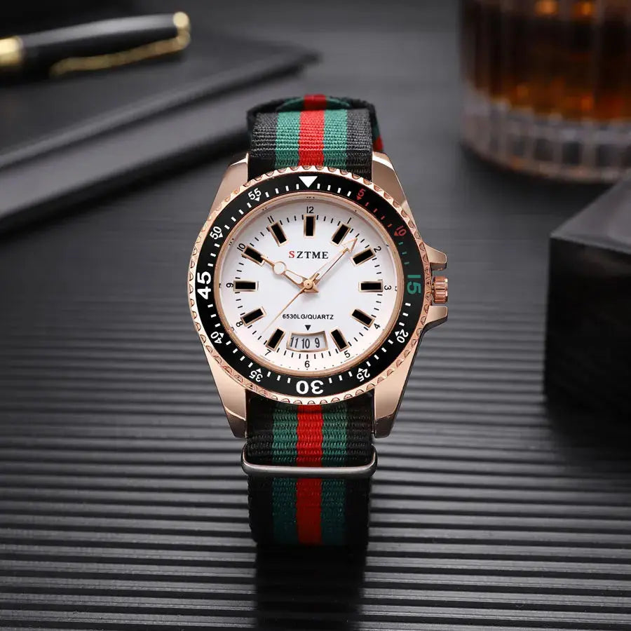 New fashionable men's nylon strap calendar watch, luxurious and simple business men's and women's night light quartz watch luxecrown.co.uk