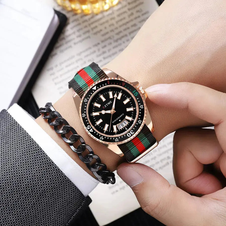 New fashionable men's nylon strap calendar watch, luxurious and simple business men's and women's night light quartz watch luxecrown.co.uk