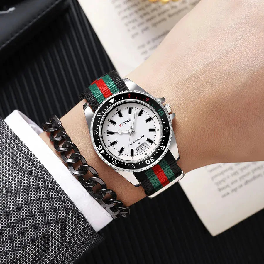 New fashionable men's nylon strap calendar watch, luxurious and simple business men's and women's night light quartz watch luxecrown.co.uk