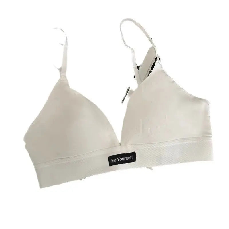 No Steel Ring Triangle Cup French Underwear Women's Big Chest Small Text Bra Suit 2024 New Explosions Autumn And Winter Thin