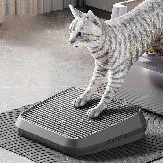 Non-Slip Cat Litter Box Ramp with Washable Trapping Grids & Double Layer Mat - Sturdy ABS Plastic Pet Steps with Anti-Leakage De