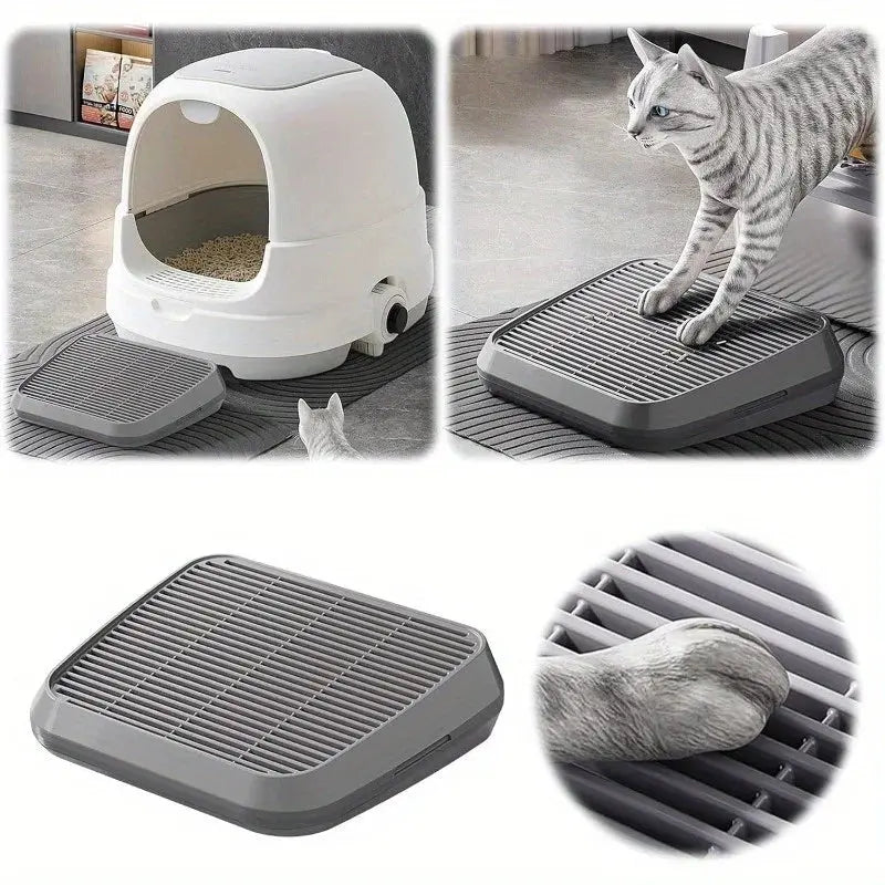 Non-Slip Cat Litter Box Ramp with Washable Trapping Grids & Double Layer Mat - Sturdy ABS Plastic Pet Steps with Anti-Leakage De luxecrown.co.uk