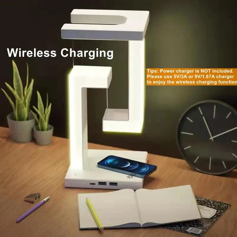 Novelty floating lamp with 10 W  detachable wireless charger decorative light for bedroom/office luxecrown.co.uk