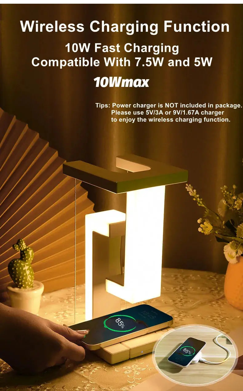 Novelty floating lamp with 10 W  detachable wireless charger decorative light for bedroom/office luxecrown.co.uk