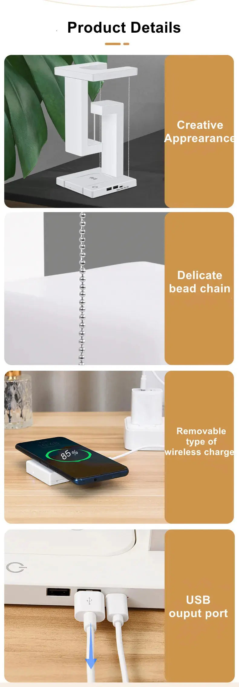 Novelty floating lamp with 10 W  detachable wireless charger decorative light for bedroom/office luxecrown.co.uk