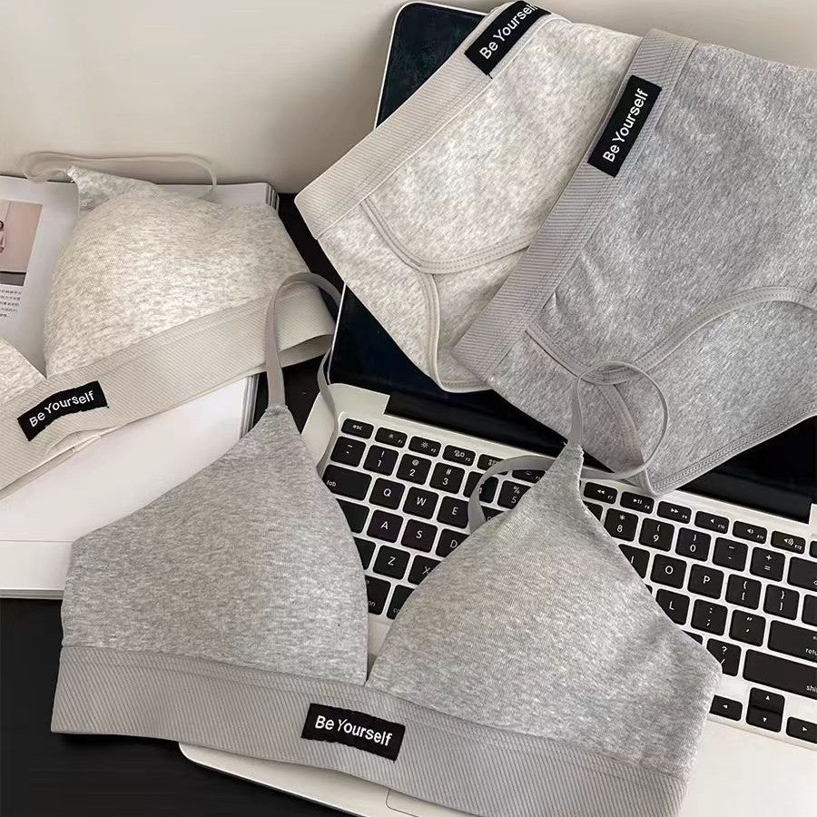 No Steel Ring Triangle Cup French Underwear Women's Big Chest Small Text Bra Suit 2024 New Explosions Autumn And Winter Thin