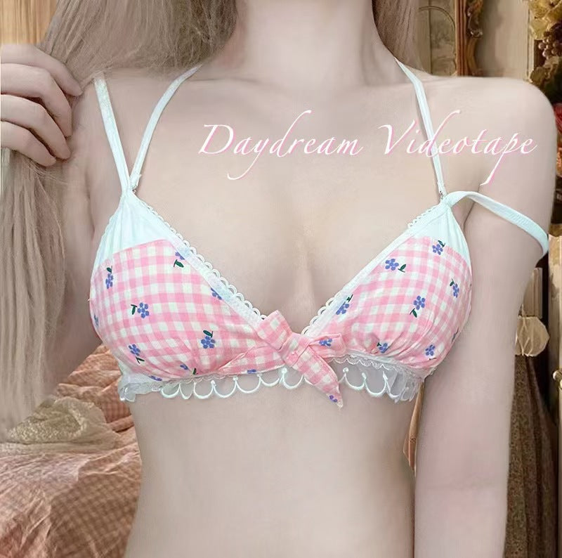 Japanese Style Sweet Cute Triangle Cup Bra No Rings Comfortable Breathable Thin Girls' Underwear Small Chest Sexy Lace