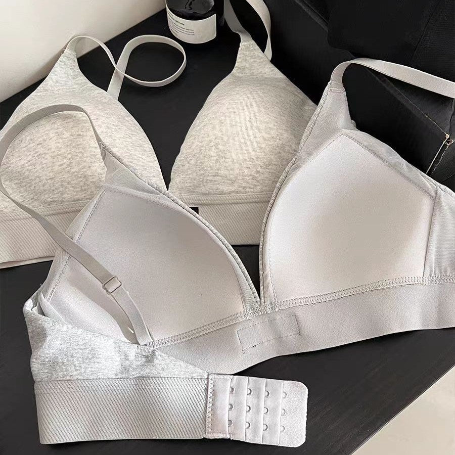 No Steel Ring Triangle Cup French Underwear Women's Big Chest Small Text Bra Suit 2024 New Explosions Autumn And Winter Thin