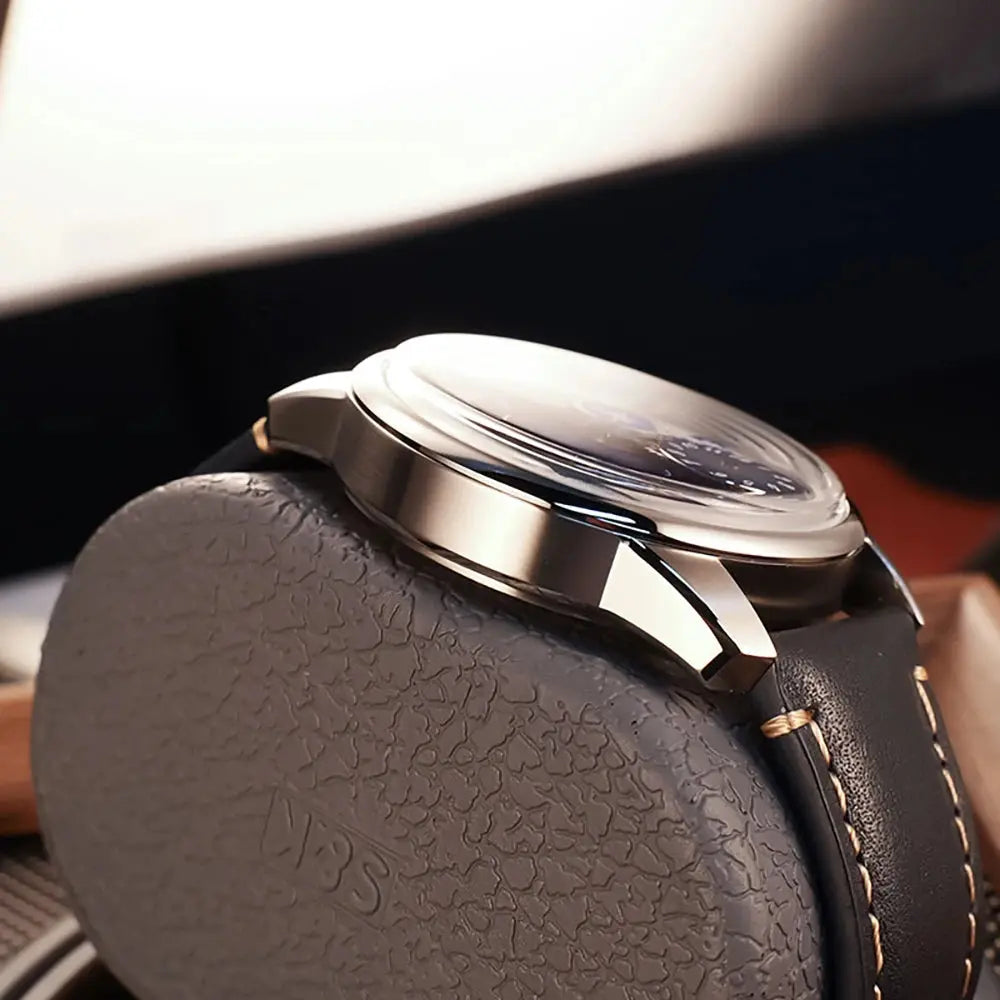 OBLVLO Top Luxury Earth DIal Transparent Automatic Movement Mens Watch Blue NIghtlight Leather Mechanical Watches Rejos JM-EARTH luxecrown.co.uk